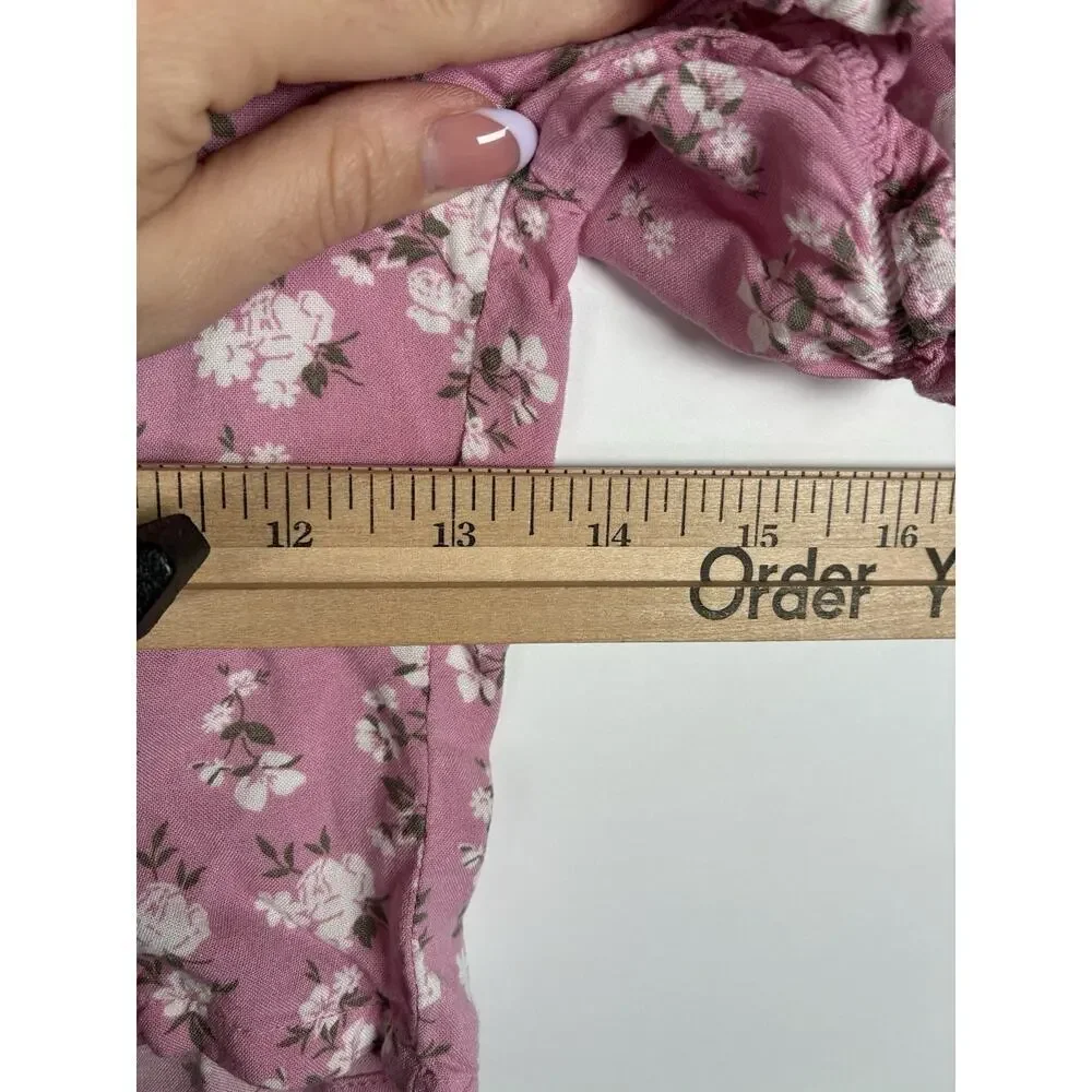 Hollister Pink Floral Puff Sleeve Crop Top Women Small Babydoll New Fairy